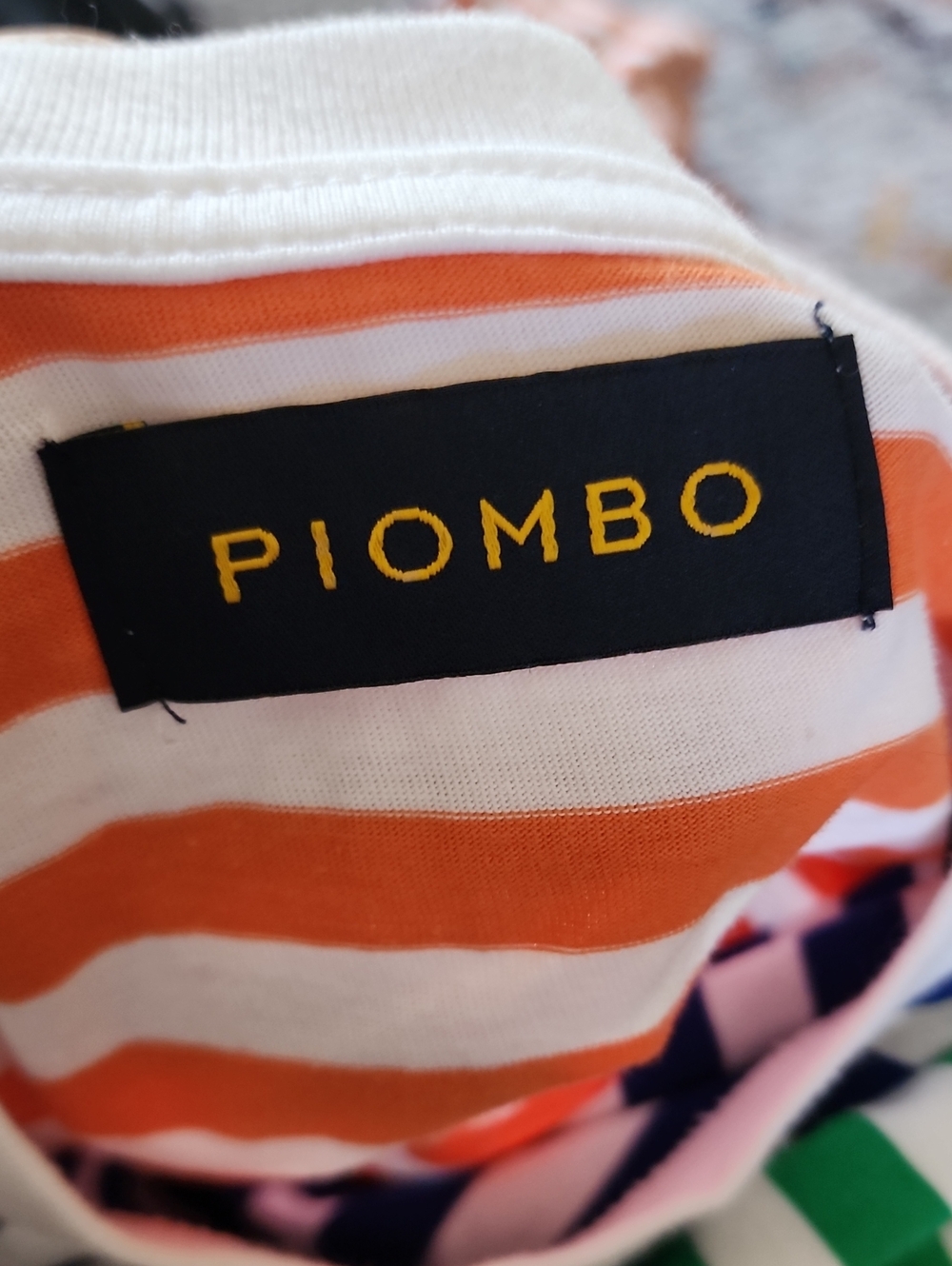 Piombo Blue & White Striped Tee with Red and Green Sleeves - Picture 4 of 5